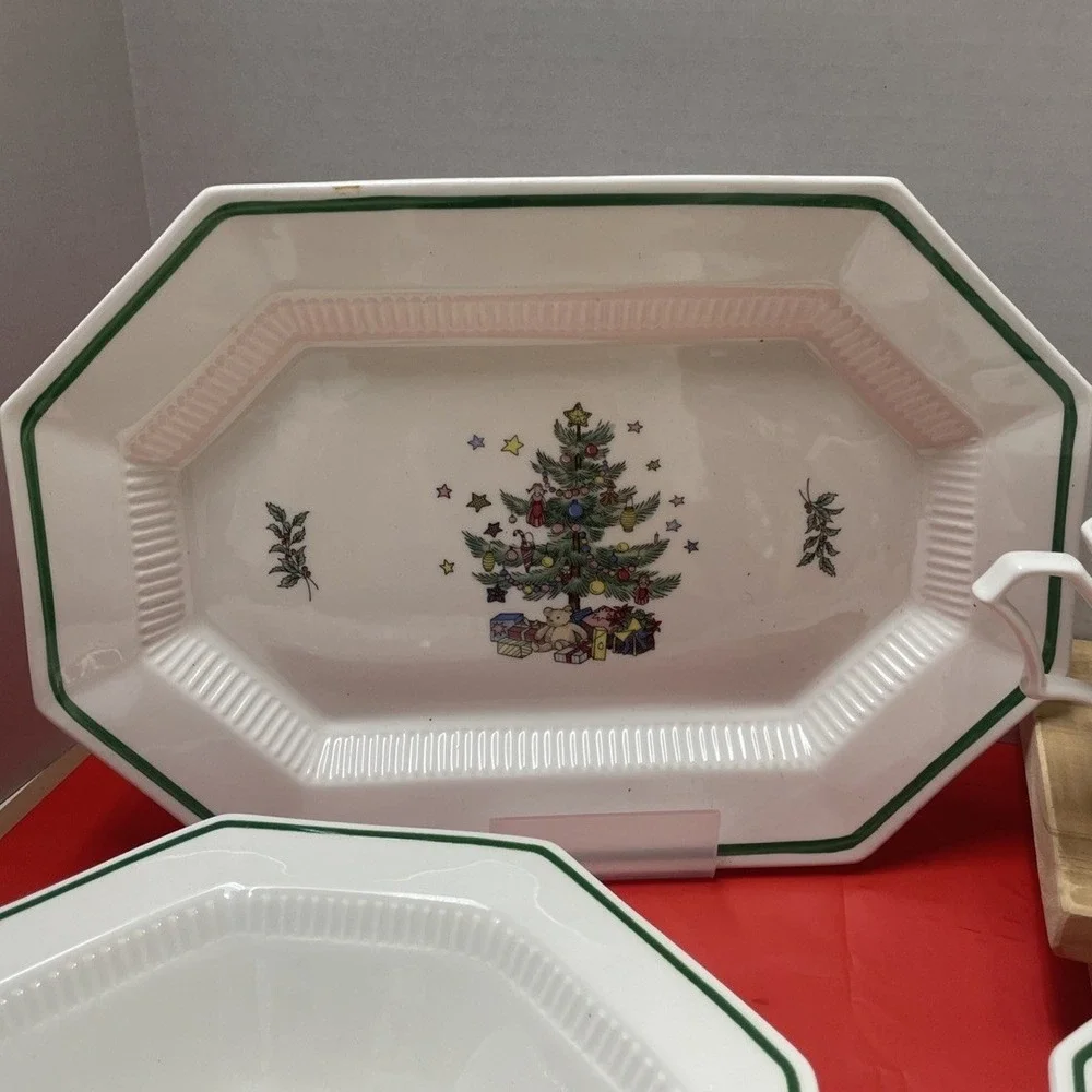 Nikko Christmastime 5pc Completer Set Oval Platter Vegetable Bowl Sugar Creamer